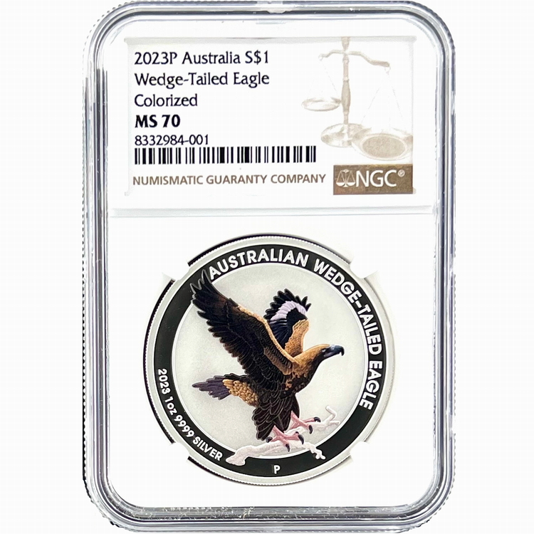 Australia 2023 Wedge Tailed Eagle $1 1 Oz Silver with Color NGC MS70 MINTAGE 1000 NGC holder