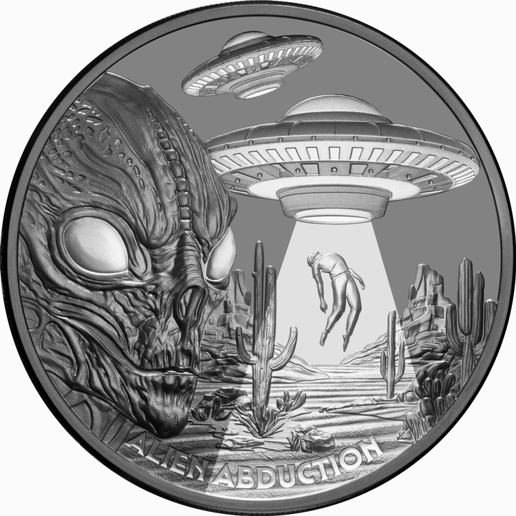 Niue_2025_Alien_Abduction_UFO_Flying_Saucers_in_the_Desert_$1_1_Troy_Ounce_Pure_Silver_Black_Proof_MINTAGE_500