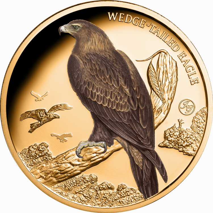 Niue_2025_Birds_of_Australia_6_Wedge-Tailed_Eagle_John_Gould_$100_1_Troy_Ounce_Pure_Gold_Proof_with_Color_MINTAGE_50