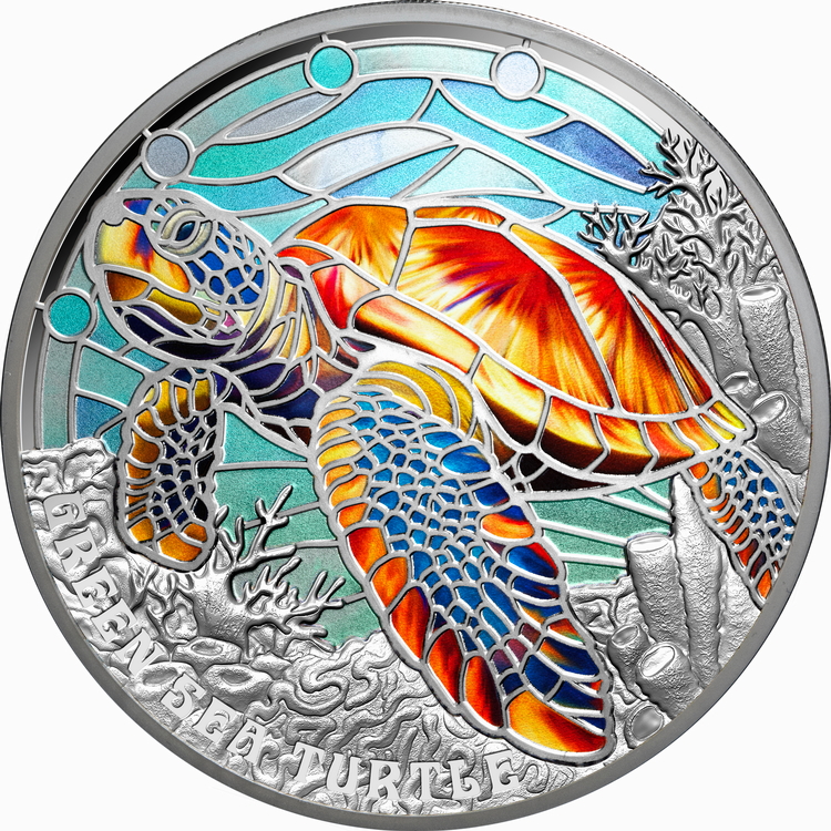 Niue_2025_Natures_Window_1_Green_Sea_Turtle_Stained_Glass_$5_2_Troy_Oz_Pure_Silver_Proof_with_Color_Mintage_500