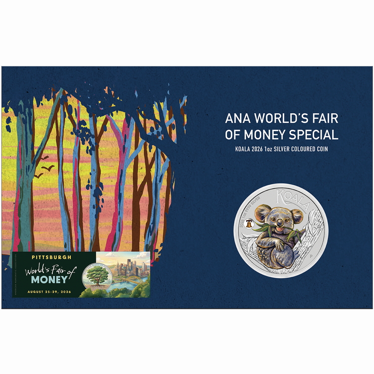 Australia_2026_Koala_ANA_PIttsburgh_World_Fair_of_Money_Expo_Coin_Show_Special_$1_1_Troy_Oz_Pure_Silver_Specimen_with_Color_and_Liberty_Bell_Privy_Mark_in_Card_from_Perth_Mint_in_card Australia_2026_Koala_ANA_PIttsburgh_World_Fair_of_Money_Expo_Coin_Show_Special_$1_1_Troy_Oz_Pure_Silver_Specimen_with_Color_and_Liberty_Bell_Privy_Mark_in_Card_from_Perth_Mint_in_card