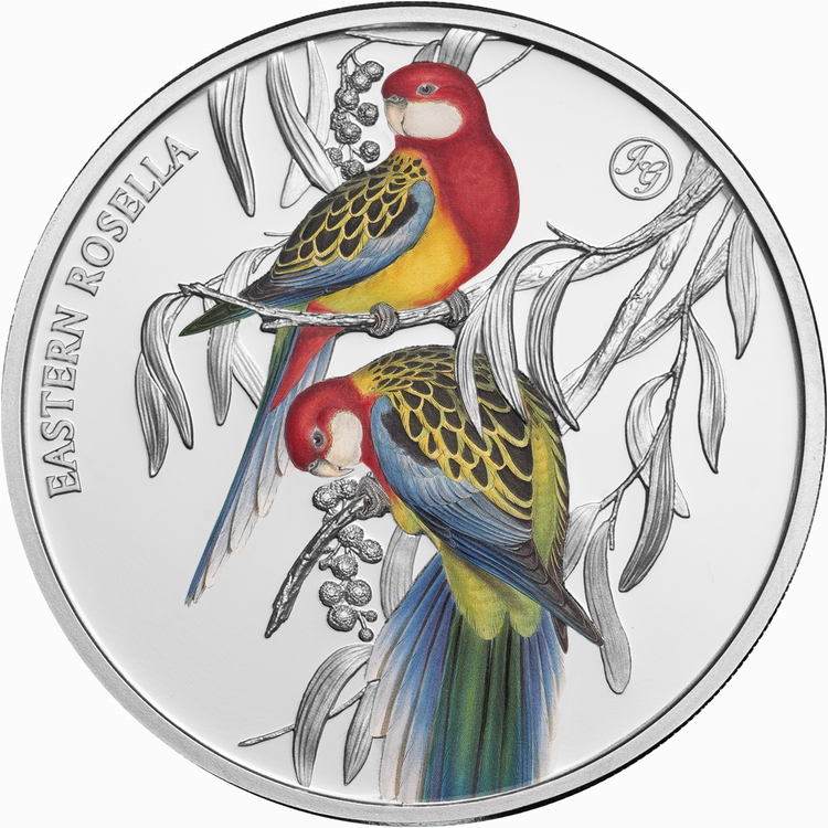 Niue_2023_Australian_Eastern_Rosella_Parrot_John_Goulds_$1_1_Troy_Oz_Pure_Silver_Proof_with_Color_MINTAGE_750