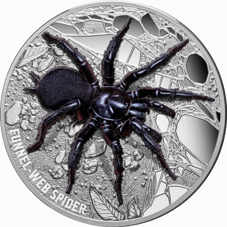 Niue_2023_Funnel-Web_Spider_$10_5_Troy_Ounce_Pure_Silver_Proof_with_Color_and_3D_Sculptural_Spider_MINTAGE_500 Niue_2023_Funnel-Web_Spider_$10_5_Troy_Ounce_Pure_Silver_Proof_with_Color_and_3D_Sculptural_Spider_MINTAGE_500