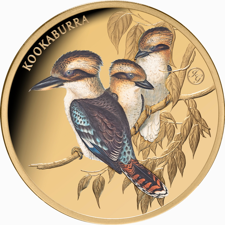 Niue_2026_Birds_of_Australia_5_Kookaburra_John_Gould_$100_1_Troy_Ounce_Pure_Gold_Proof_with_Color_Mintage_50