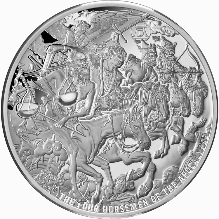 Niue_2026_Four_Horsemen_of_the_Apocalypse_Engraved_Woodcut_by_Albrecht_Durer_German_Northern_Renaissance_Artist_$10_5_Troy_Ounce_Pure_Silver_Proof_Mintage_250