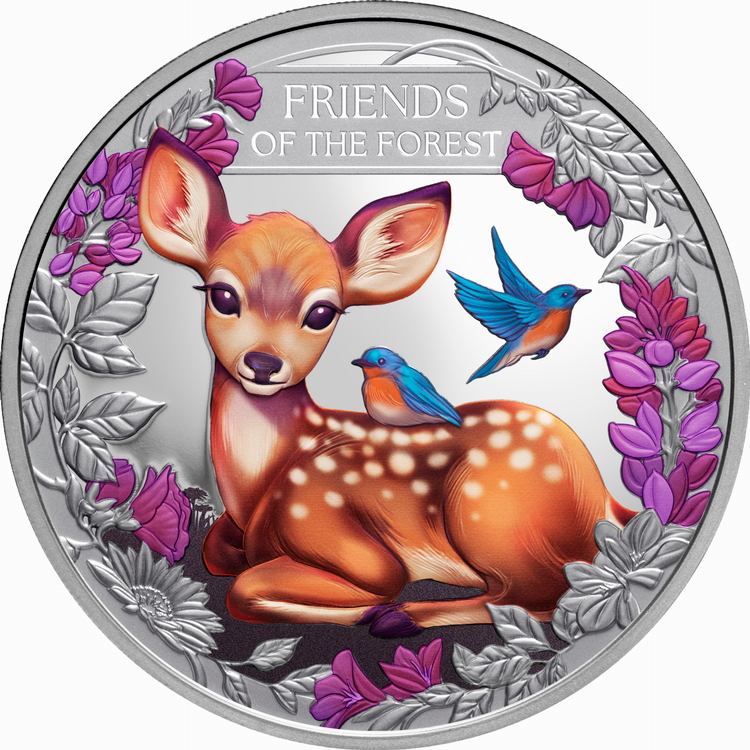 Niue_2026_Friends_of_the_Forest_Baby_Deer_Fawn_$1_1_Troy_Oz_Pure_Silver_Proof_with_Color Niue_2026_Friends_of_the_Forest_Baby_Deer_Fawn_$1_1_Troy_Oz_Pure_Silver_Proof_with_Color