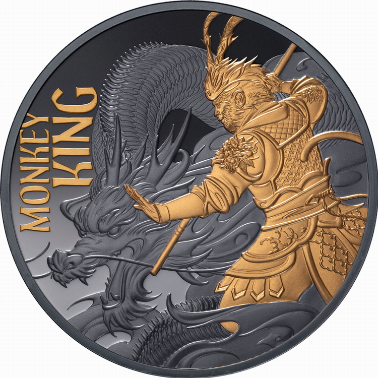 Niue_2026_Monkey_King_Sun_Wukong_and_Dragon_King_of_the_East_Sea_$1_1_Troy_Oz_Gilded_Silver_Black_Proof_MINTAGE_388 Niue_2026_Monkey_King_Sun_Wukong_and_Dragon_King_of_the_East_Sea_$1_1_Troy_Oz_Gilded_Silver_Black_Proof_MINTAGE_388